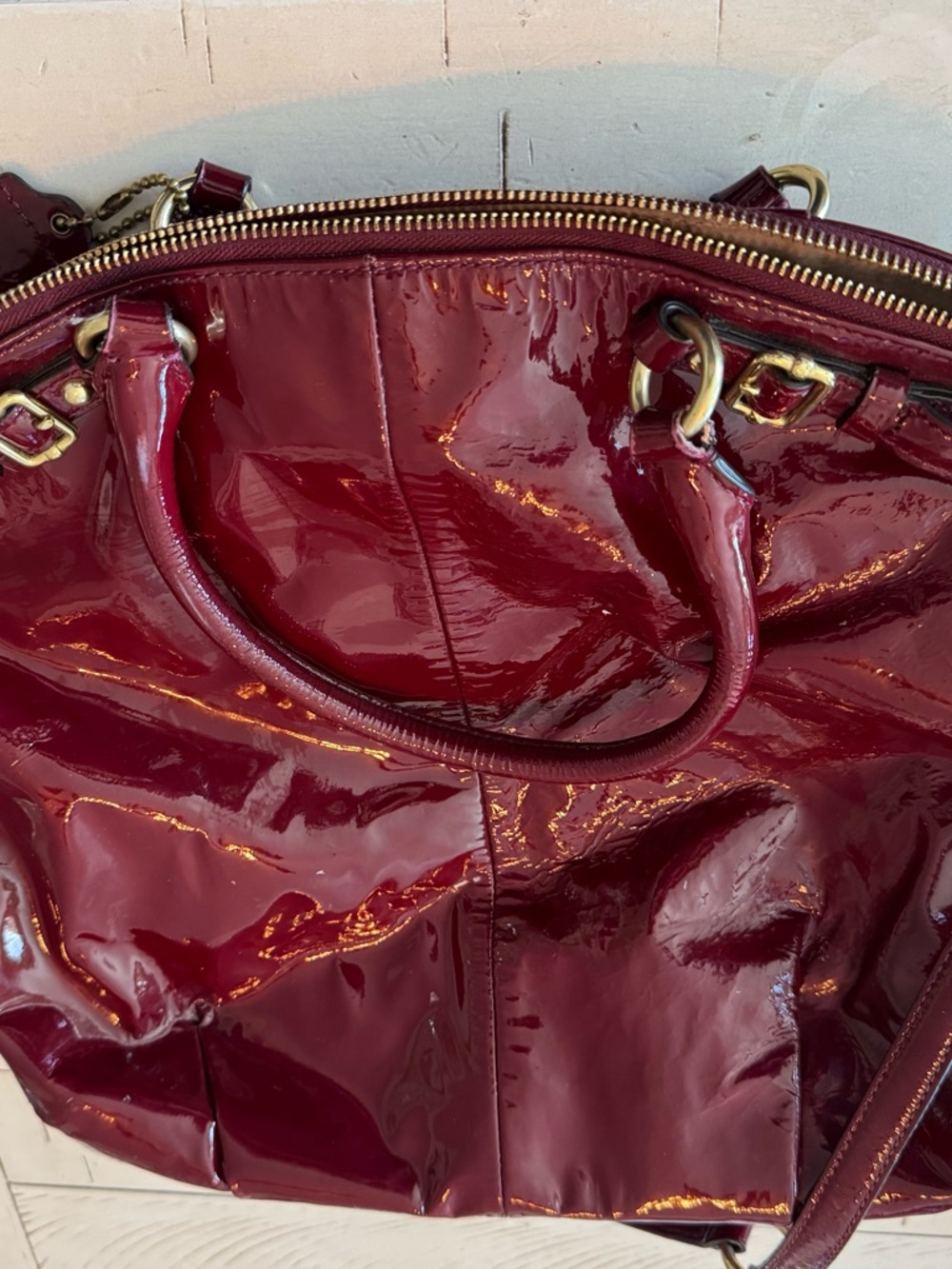 Used Coach Patent Leather Tote — Deep Wine - Picture 3 of 8
